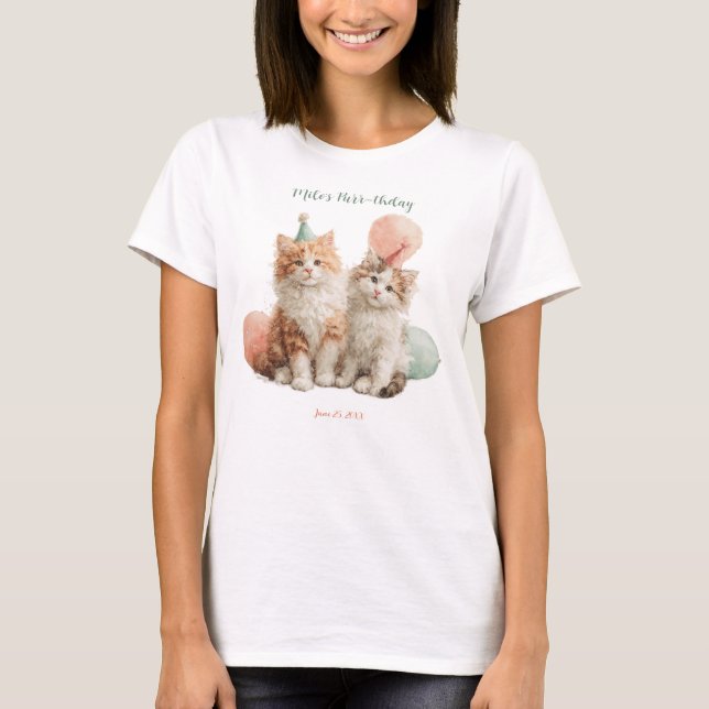 T-shirt Kitty Anniversaire Chat Mignon Kit De Aquarelle (Devant)