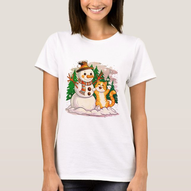 T-shirt Kitty Chat et Snowman Amis pour les amateurs d'hiv (Devant)
