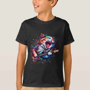 T-shirt Kitty Chat Jouer Guitare Rock Chat en métal lourd 
