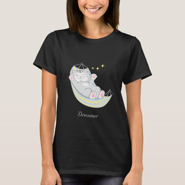 T-shirt Kitty Chat Rêveuse dans Hamac Mignon (Devant)