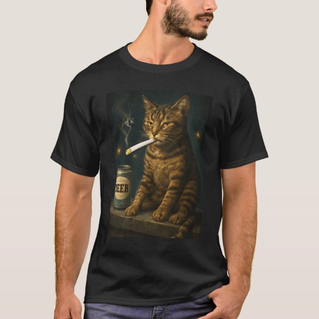 T-shirt Kitty Cigarette Boit Chat Fumeur Mème Stupide  (Devant)
