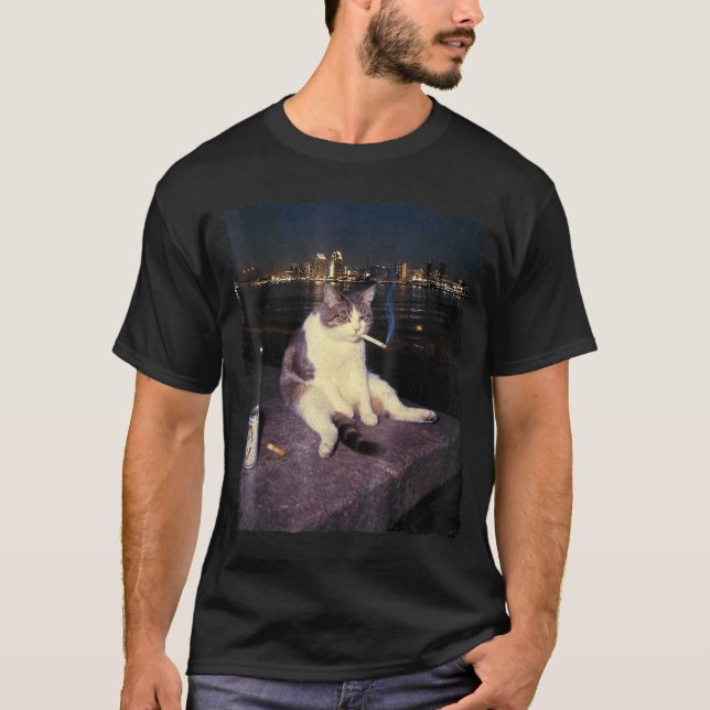 T-shirt Kitty cigarette drôle chat qui fume Mème stupide c (Devant)