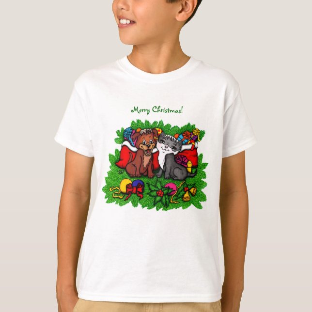 T-shirt Kitty et chiot, Happy XMas (Devant)