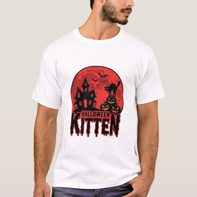 T-shirt Kitty Halloween Maison Hantée Chat Graphique_1 (Devant)