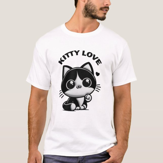 T-shirt Kitty Love: Chat Mignon Noir (Devant)