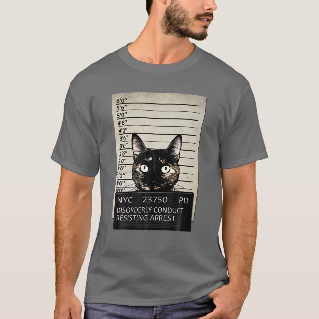 T-shirt Kitty Mugshot Feline Chat Prison criminelle prison (Devant)