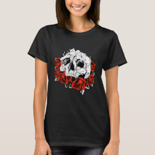 T-shirt Kitty Skeleton Halloween Crâne Chat Roses Hallowee