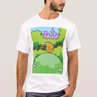 T-shirt Kiwi sur une colline. Habillement foncé et léger