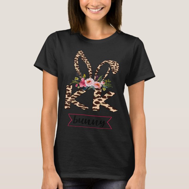 T-shirt Kk Bunny Leopard Fleur mignonne Pâques (Devant)