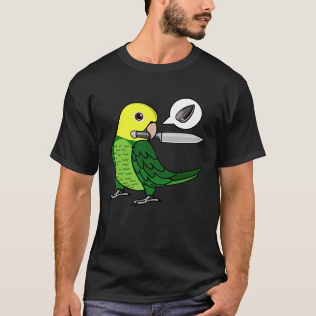 T-shirt Knife Parrot veut des graines Je double tête jaune (Devant)