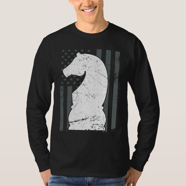 T-shirt Knight Chess Piece USA Flag  Womens Mens Chess Pla (Devant)