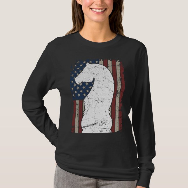T-shirt Knight Chess Piece USA Flag  Womens Mens Chess Pla (Devant)
