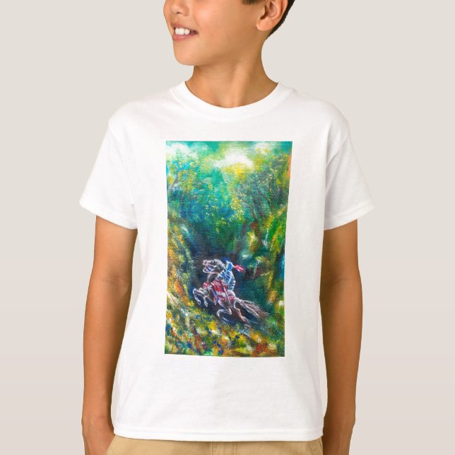 T-SHIRT KNIGHT LANCELOT, CHEVAL EN FORÊT VERTE (Devant)