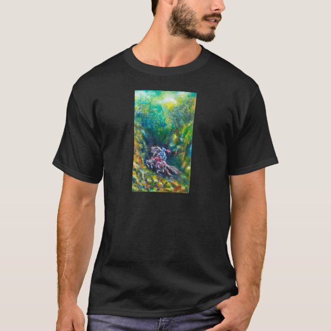 T-SHIRT KNIGHT LANCELOT, CHEVAL EN FORÊT VERTE (Devant)