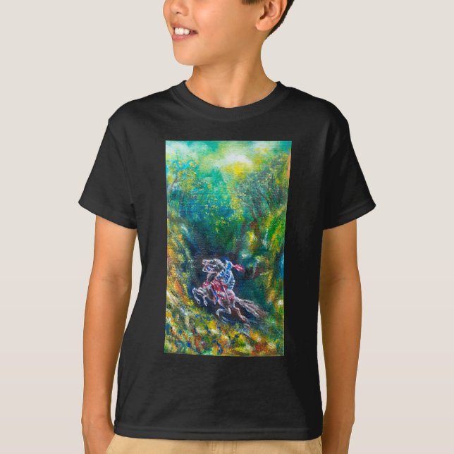 T-SHIRT KNIGHT LANCELOT, CHEVAL EN FORÊT VERTE (Devant)