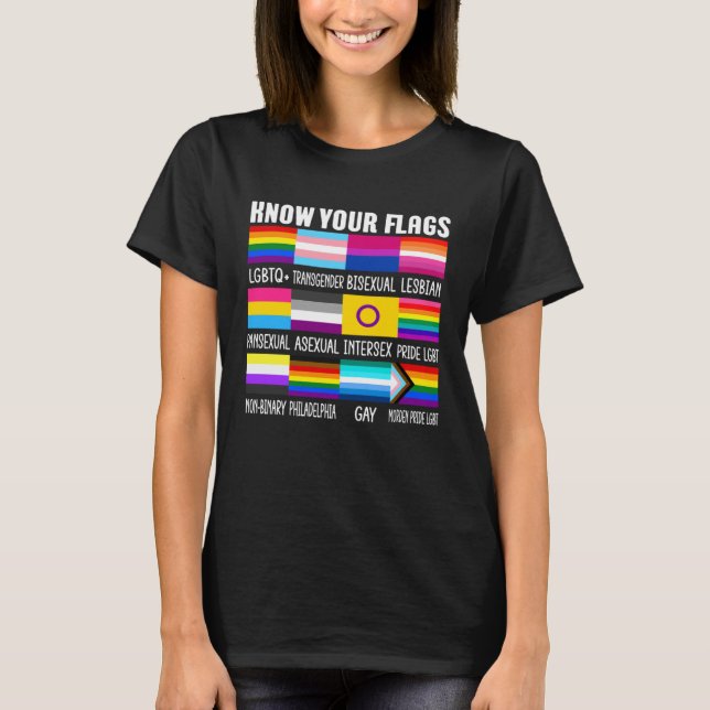 T-shirt Know Your Flags LGBTQ+ Gay Pride Flag Transgender  (Devant)