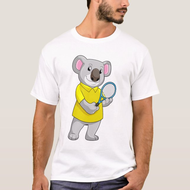 T-shirt Koala à Tennis avec raquette de tennis (Devant)
