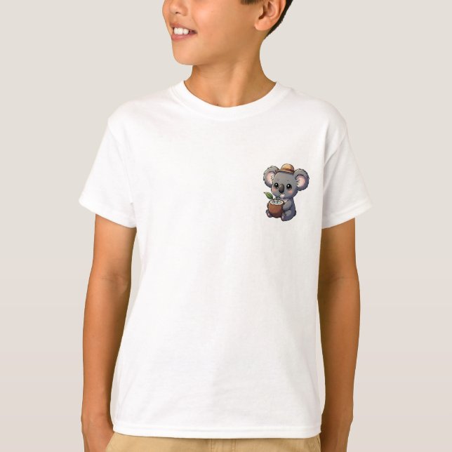 T-shirt Koala Buvant une Boisson à la Noix de Coco Enfants (Devant)