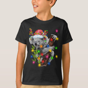 T-shirt Koala Christmas Lights Funky Santa Hat Joyeux Chri