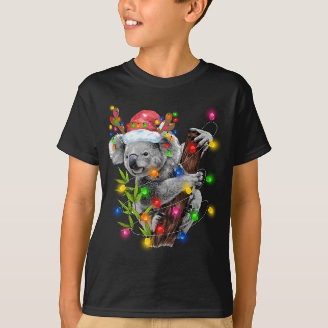 T-shirt Koala Christmas Lights Funky Santa Hat Joyeux Chri (Devant)