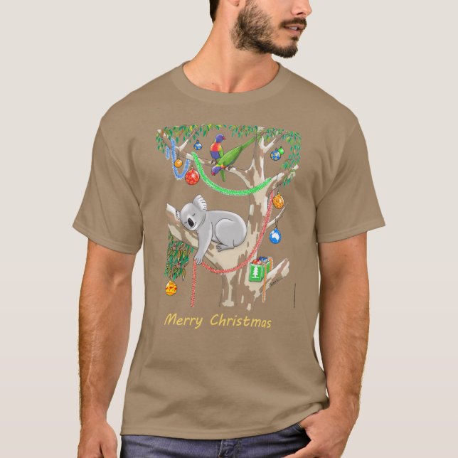 T-shirt Koala de Noël endormi et loriquets (Devant)
