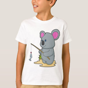 T-shirt Koala en Fisher avec la canne à pêche et le poisso