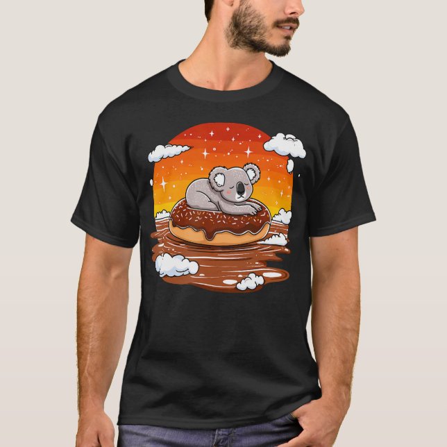 T-shirt Koala On Donut Floating In Sunset (Devant)