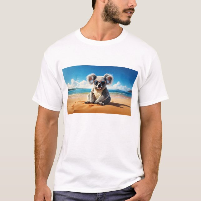T-shirt Koala sur une plage de sable (Devant)