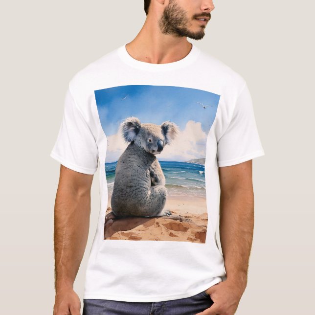 T-shirt Koala sur une plage de sable (Devant)