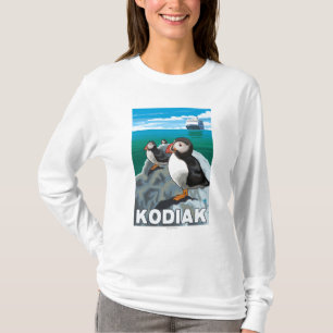 T-shirt Kodiak, AlaskaPuffins et bateau de croisière