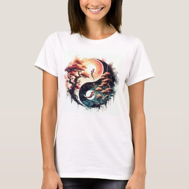 T-shirt Koi Fish and Cherry Blossom Yin Yang (Devant)