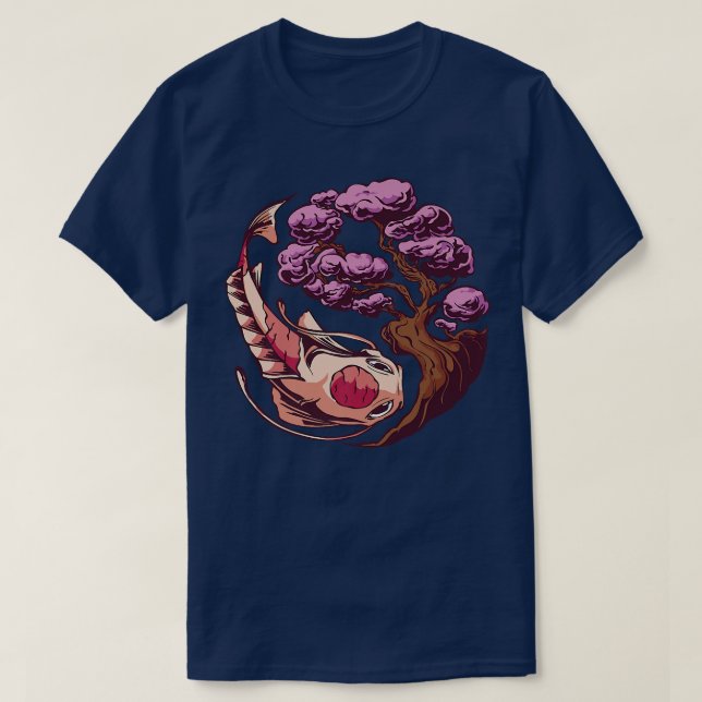 T-shirt Koi Fish Sakura Japanese art  (Design devant)