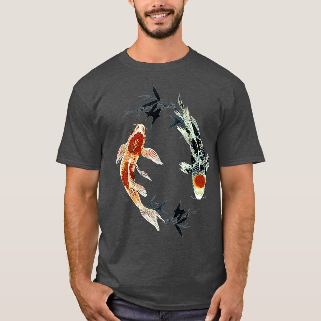 T-shirt koi fish yin yang avec bambou tee - shirts Premium (Devant)