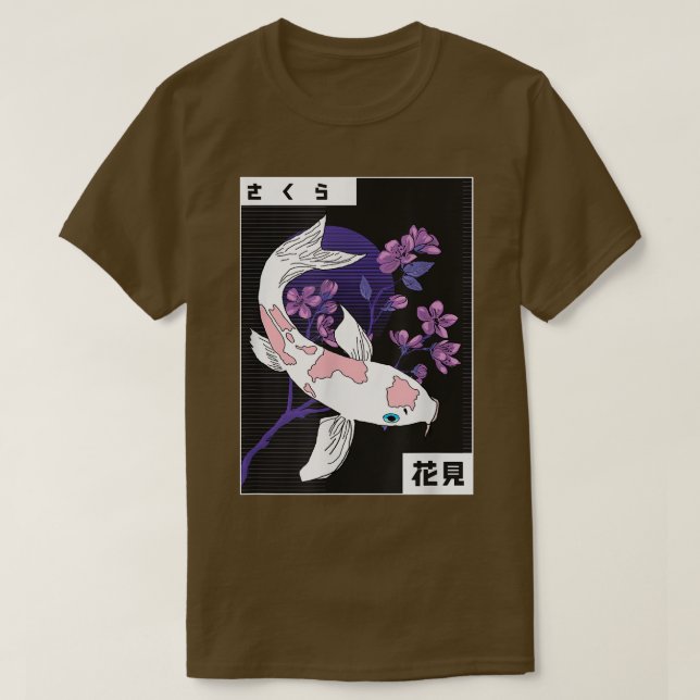 T-shirt Koi Japanese Koi Carp Sakura Tree Sunset Cherry Bl (Design devant)