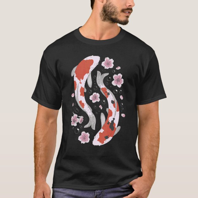 T-shirt Koi Poisson Japonais Fleur de Cerisier Graphique (Devant)