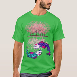T-shirt Koi Yin Yang Sakura Arbre Cerisier Fleur de fleurs