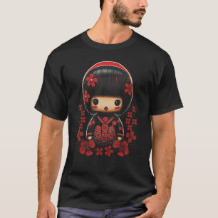 T-shirt Kokeshi Doll Japan Blossom Tree Souvenir Fans