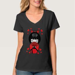 T-shirt Kokeshi Geisha poupée avec coeur Valentines Day