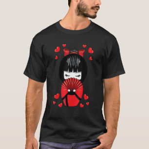 T-shirt Kokeshi Geisha poupée avec coeur Valentines Day