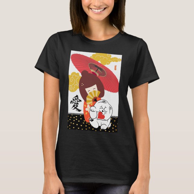 T-shirt KOKESHI LOVE  Chow dog furoshiki valentine (Devant)