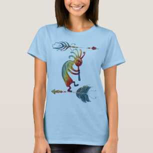 T-shirt Kokopelli, Autochtone Américain, Avec Deux Plumes