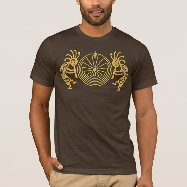 T-shirt KOKOPELLI/HOMME DANS l'or de LABYRINTHE + vos (Devant)