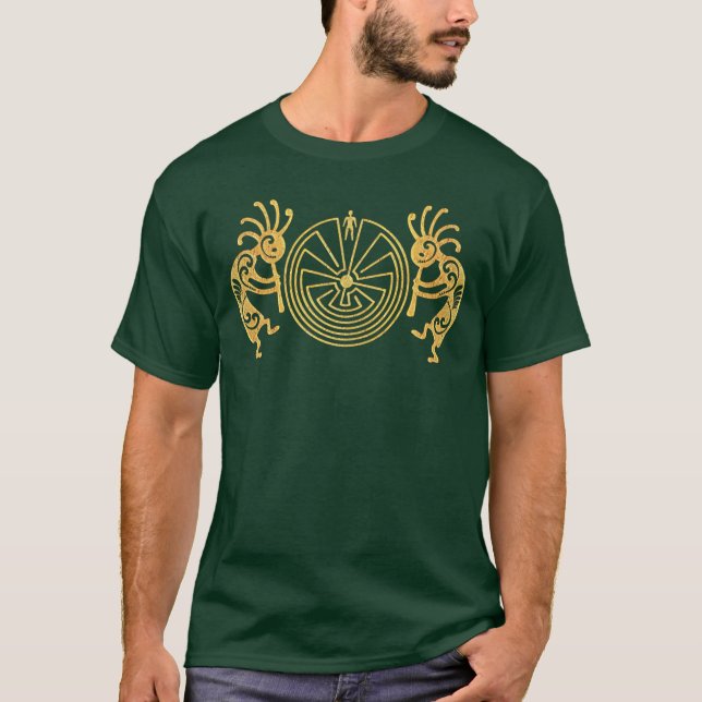T-shirt KOKOPELLI/HOMME DANS l'or de LABYRINTHE + vos (Devant)