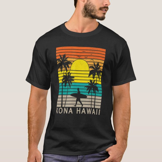 T-shirt Kona Hawaii Beach Surfer Surfing Palm Tree Vacatio (Devant)