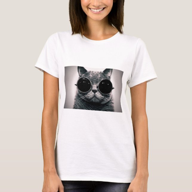 T-shirt kool frais KAT de chat avec des nuances (Devant)