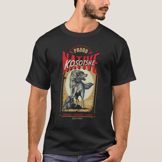 T-shirt Kosotshe Native American Indian Born Wolf Spirit R (Devant)