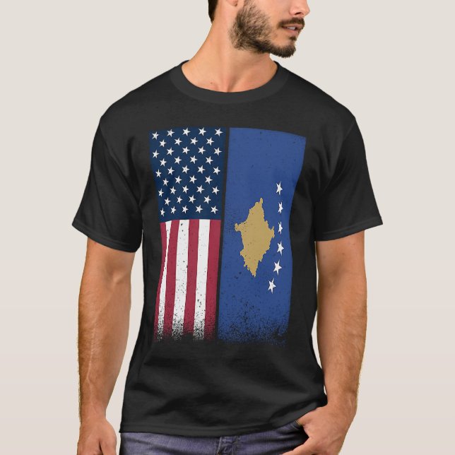 T-shirt Kosovo  Kosovo American Flags Proud USA Kosovo (Devant)