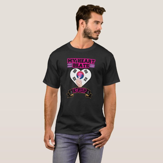 T-shirt KPop Heart Corée Drapeau Symbole main Design de mu (Devant entier)