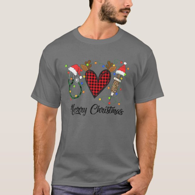 T-shirt Kr5b Infirmière léopard Noël Joyeux Noël Joyeux No (Devant)