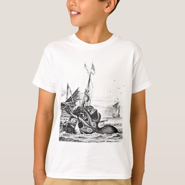 T-shirt Kraken Eatting un bateau de navigation (Devant)